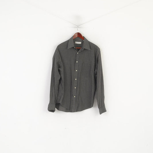 Louis Philippe Men L Casual Shirt Black Check Cotton Pocket Long Sleeve Retro Top