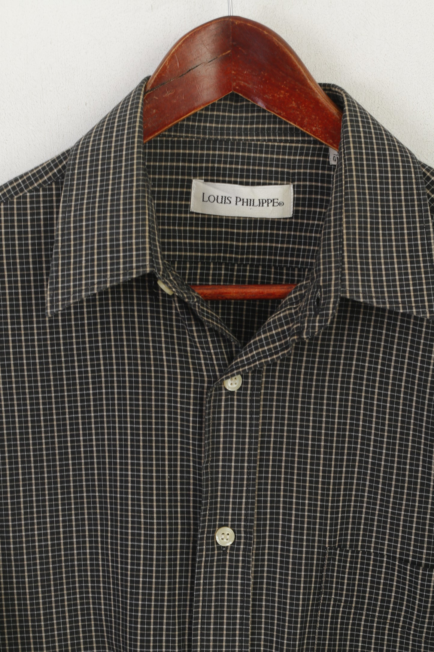 Camicia casual da uomo Louis Philippe L. Top retrò a maniche lunghe con tasca in cotone a quadri neri