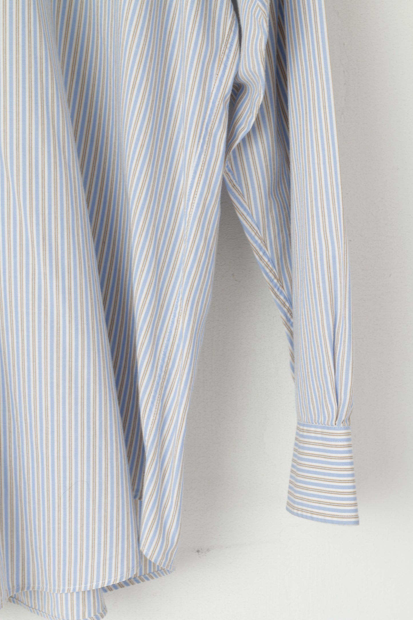 Nautica Men 34/35 16.5 XXL Casual Shirt Blue Striped Cotton Classic Fit Long Sleeve Top