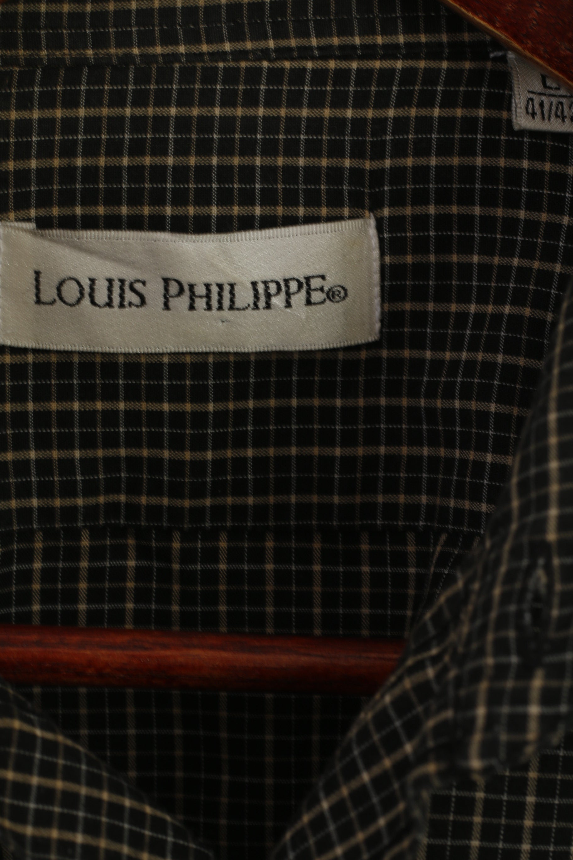 Louis Philippe Men L Casual Shirt Black Check Cotton Pocket Long Sleeve Retro Top