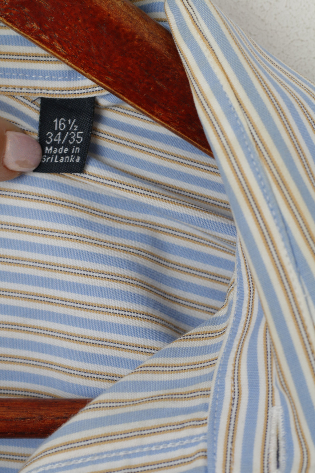 Nautica Hommes 34/35 16,5 XXL Chemise décontractée Bleu Rayé Coton Coupe Classique Haut à Manches Longues