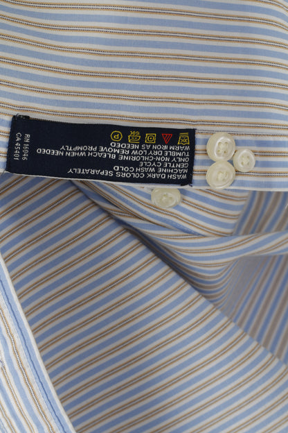 Nautica Men 34/35 16.5 XXL Casual Shirt Blue Striped Cotton Classic Fit Long Sleeve Top