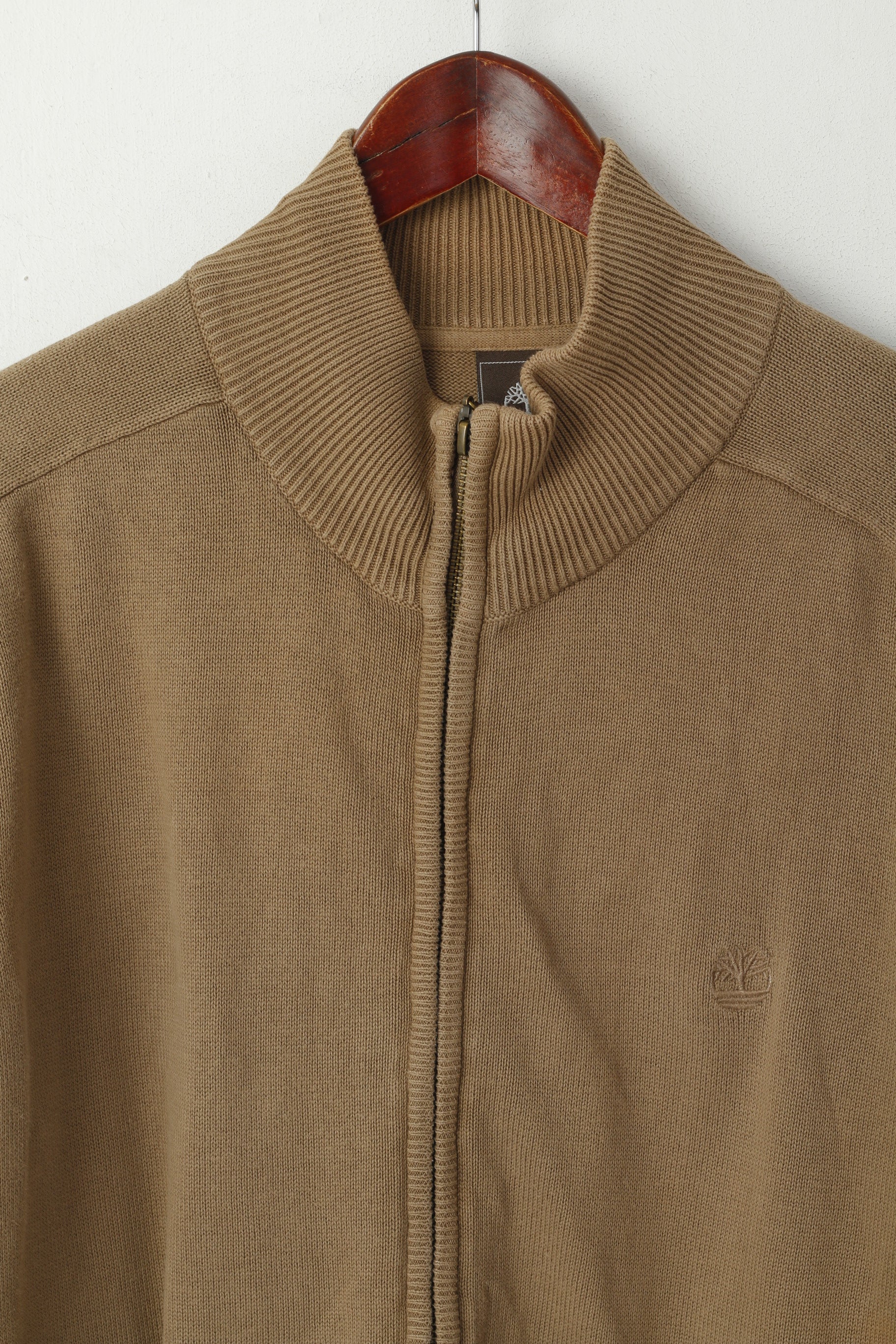 Timberland Men XL Sweater Brown Cotton Full Zipper Plain Casual Jumper