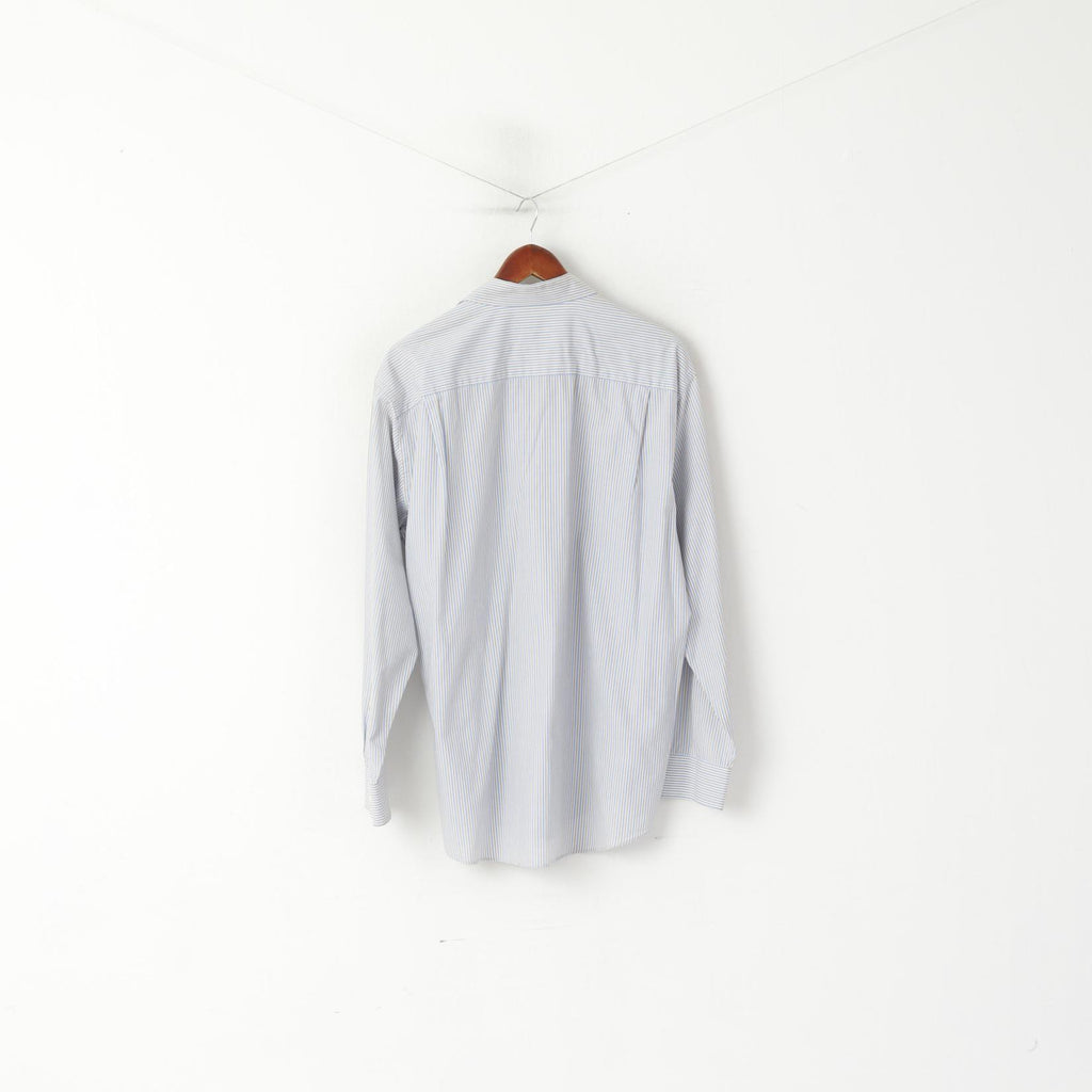 Nautica Hommes 34/35 16,5 XXL Chemise décontractée Bleu Rayé Coton Coupe Classique Haut à Manches Longues