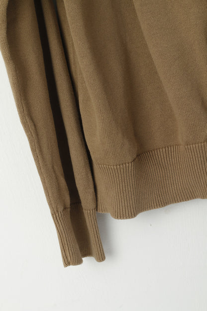 Timberland Men XL Sweater Brown Cotton Full Zipper Plain Casual Jumper