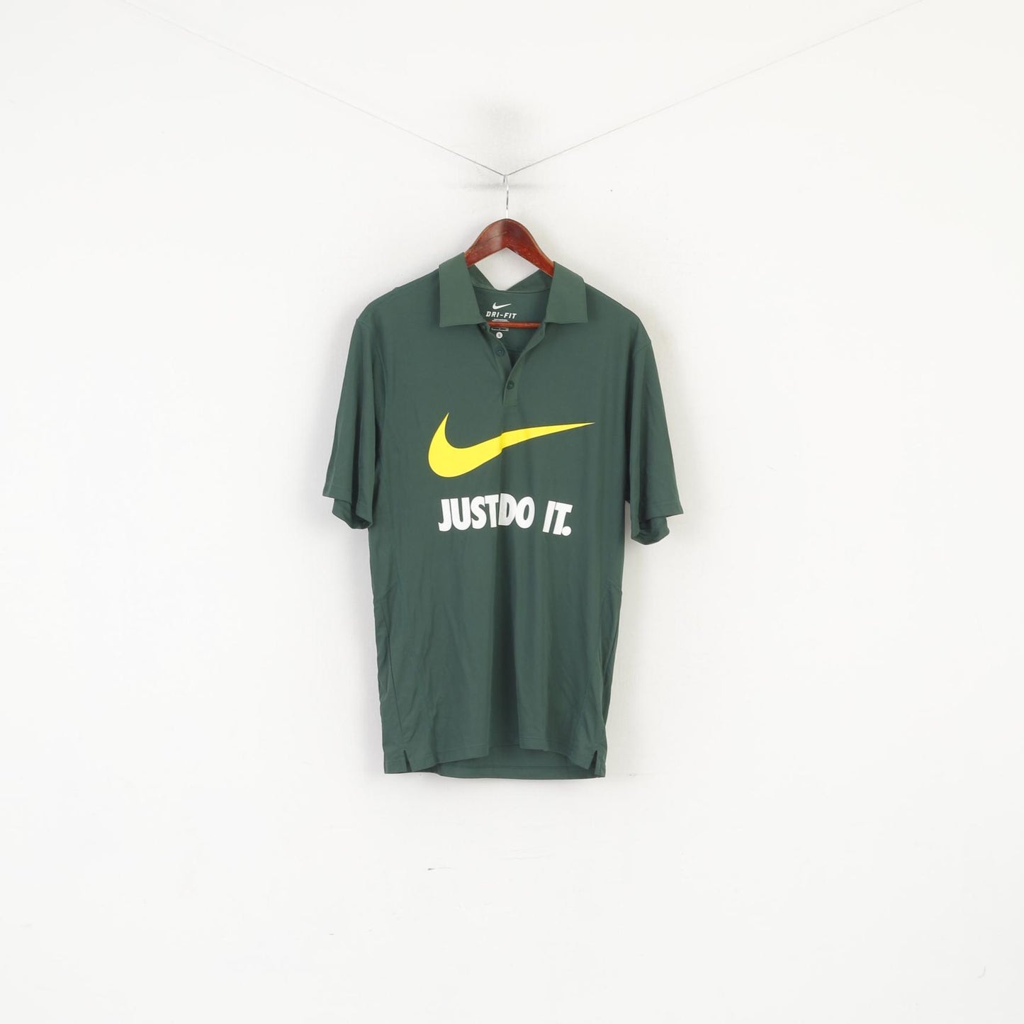 Nike Men S Polo Shirt Green Dri-Fit Sportswear Just Do It Logo Jersey Top
