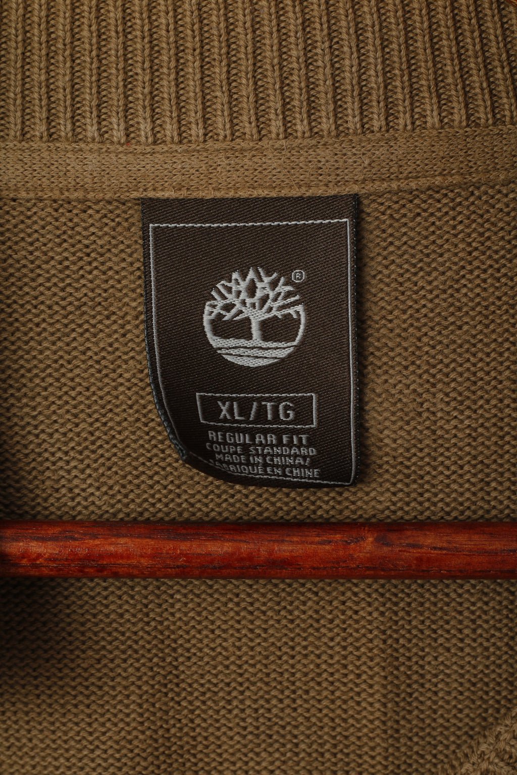 Timberland Men XL Sweater Brown Cotton Full Zipper Plain Casual Jumper