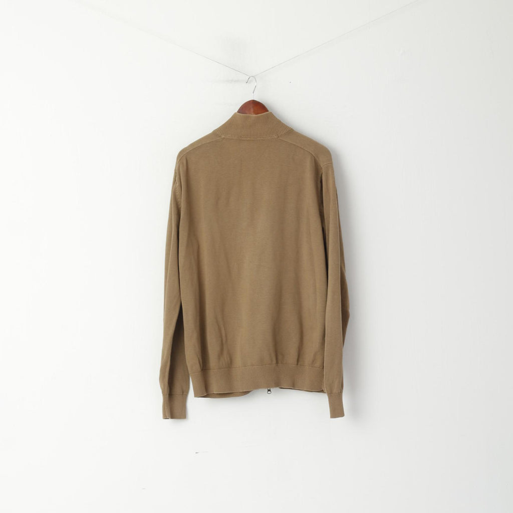 Timberland Men XL Sweater Brown Cotton Full Zipper Plain Casual Jumper