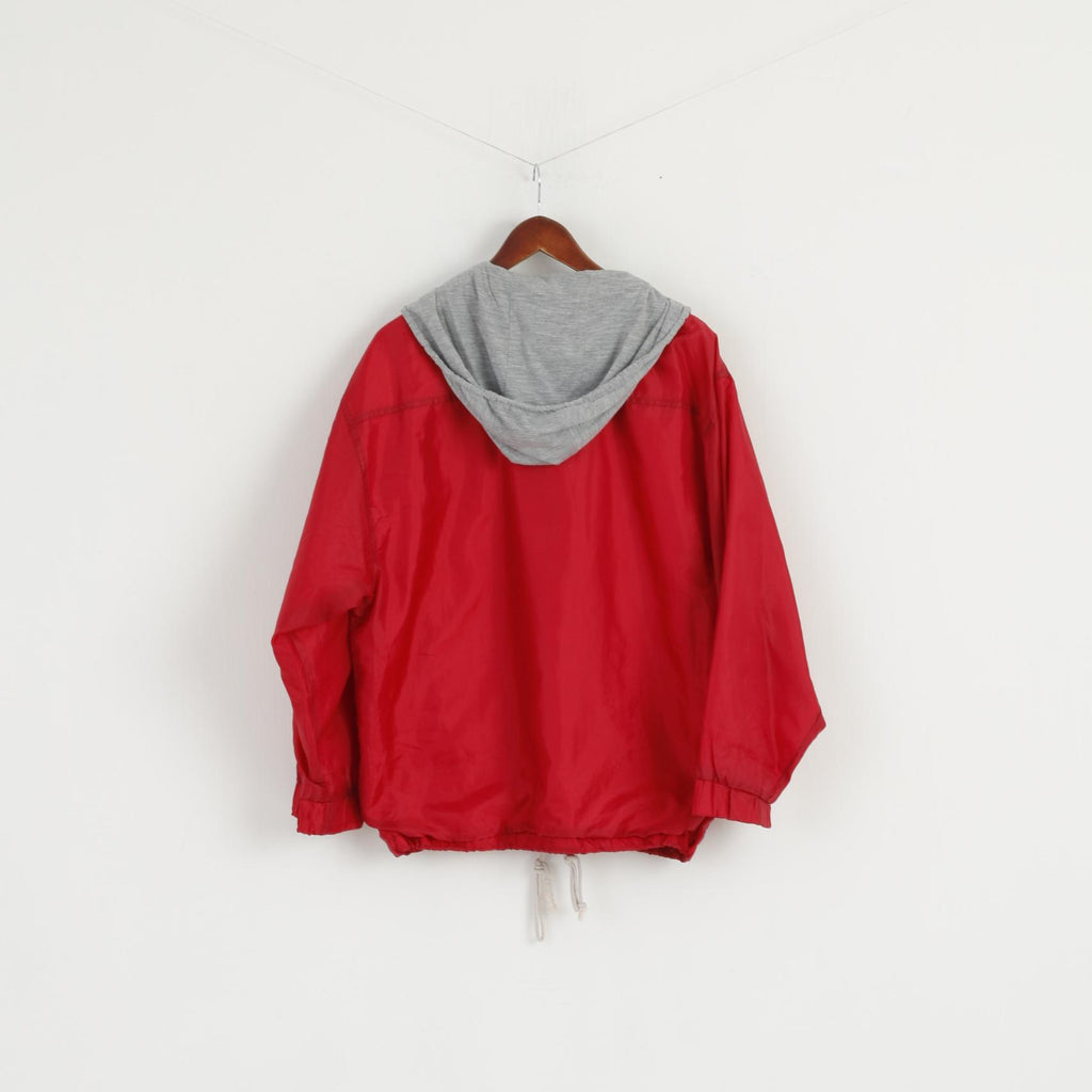 Broadcast Men 46 L Jacket Red Vintage Nylon Waterproof Nylon Full Zipper Hoooded Top