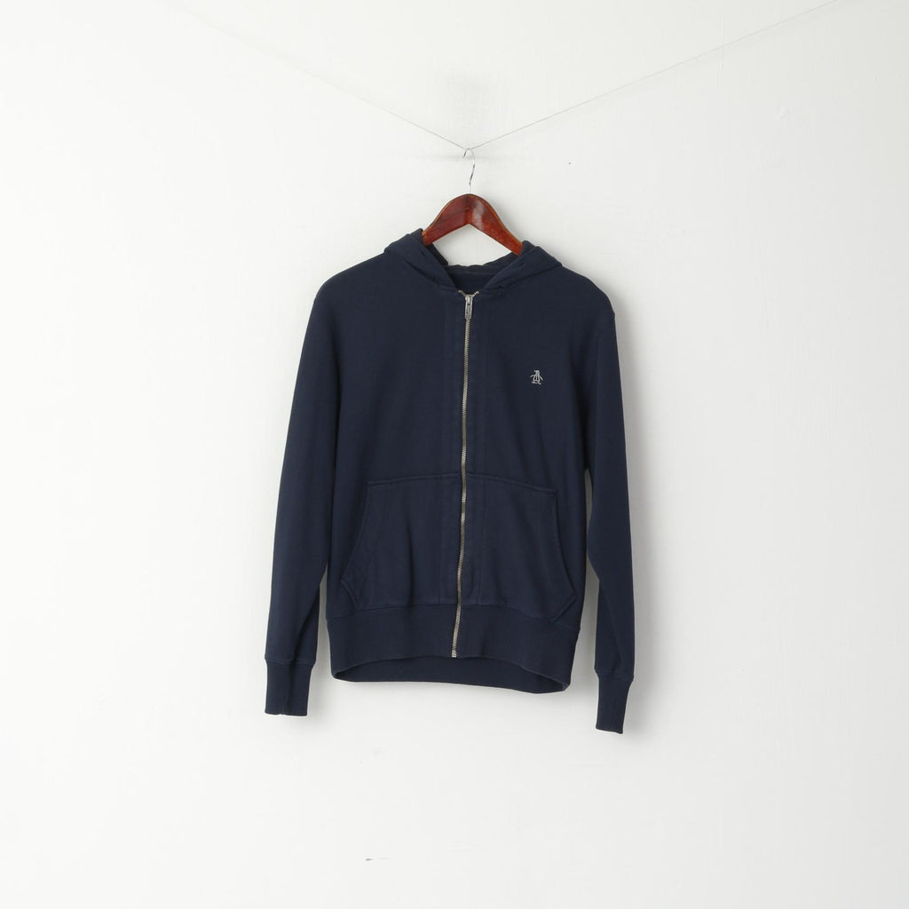 Felpa da donna originale Penguin con cappuccio e zip in cotone blu scuro