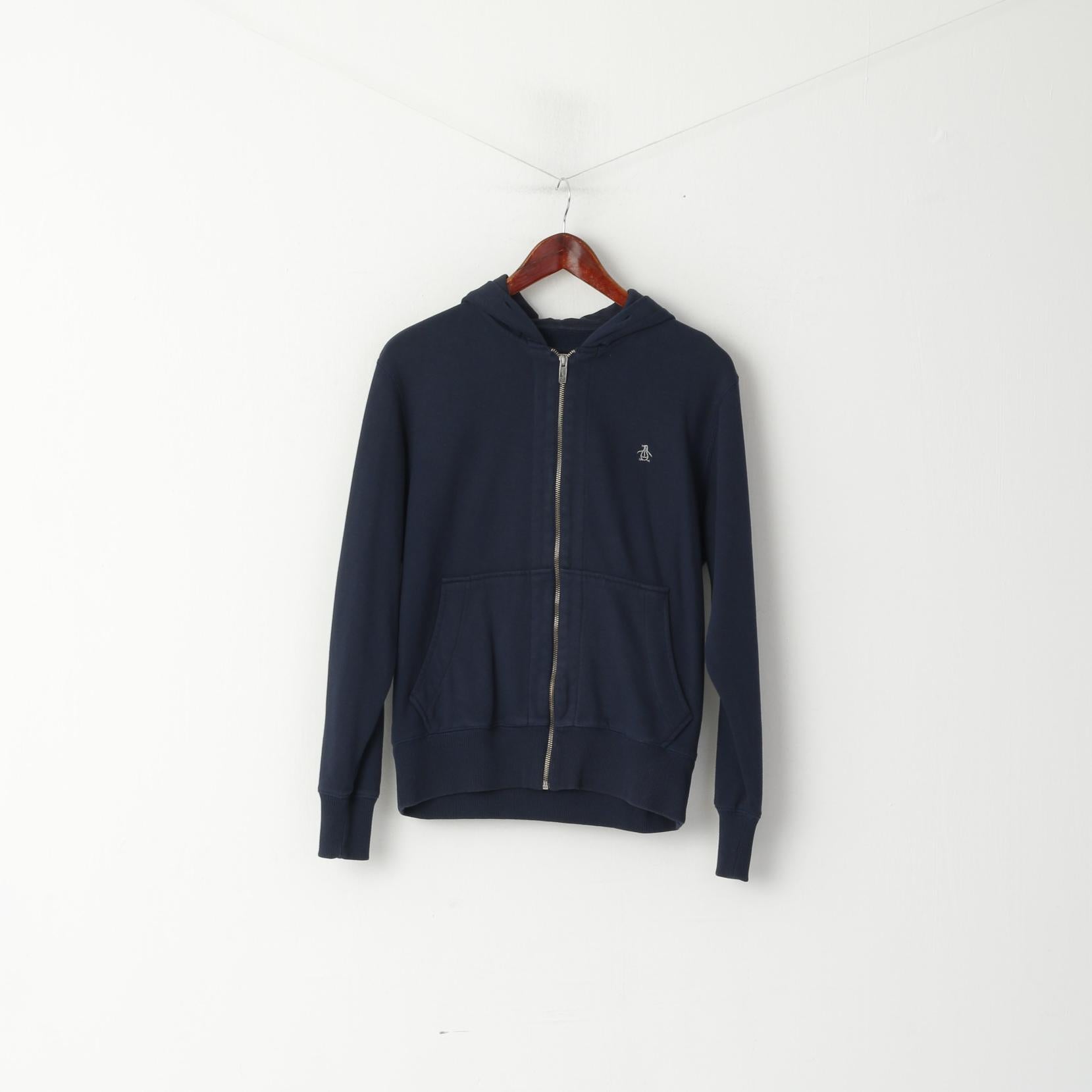 Felpa da donna originale Penguin con cappuccio e zip in cotone blu scuro