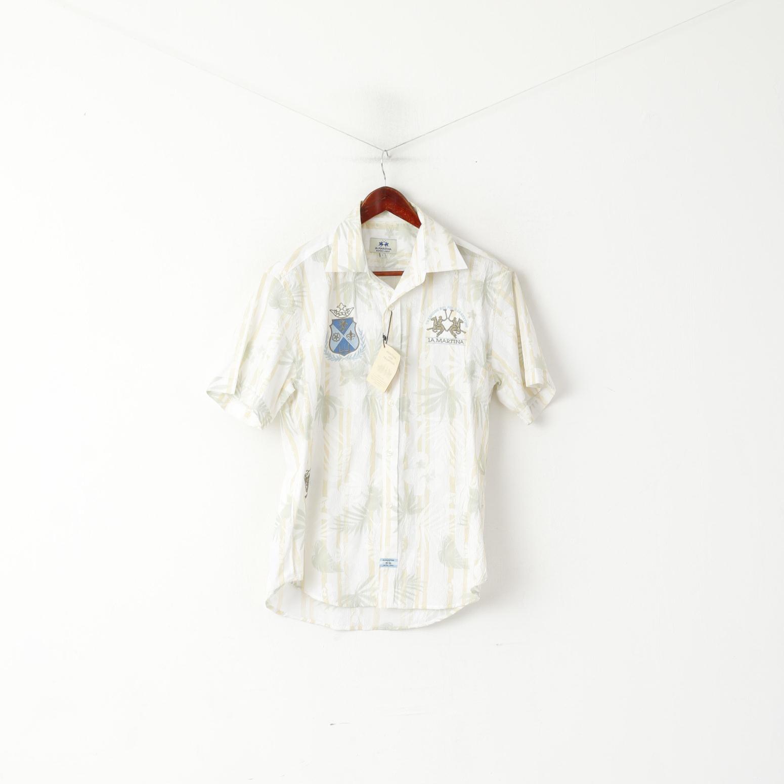 New La Martina Men L Casual Shirt Cream Cotton Buenos Aires Argentino Polo Gear Top
