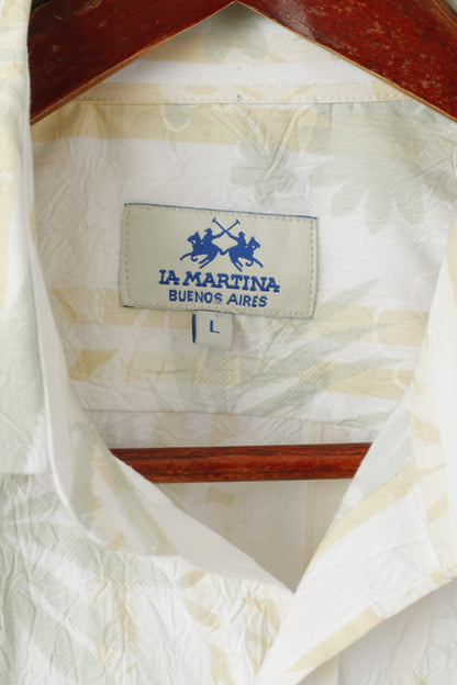 New La Martina Men L Casual Shirt Cream Cotton Buenos Aires Argentino Polo Gear Top