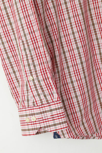 GANT Camicia casual da uomo L Rosa a quadri anni '80 Abito in cotone a due strati vestibilità manica lunga