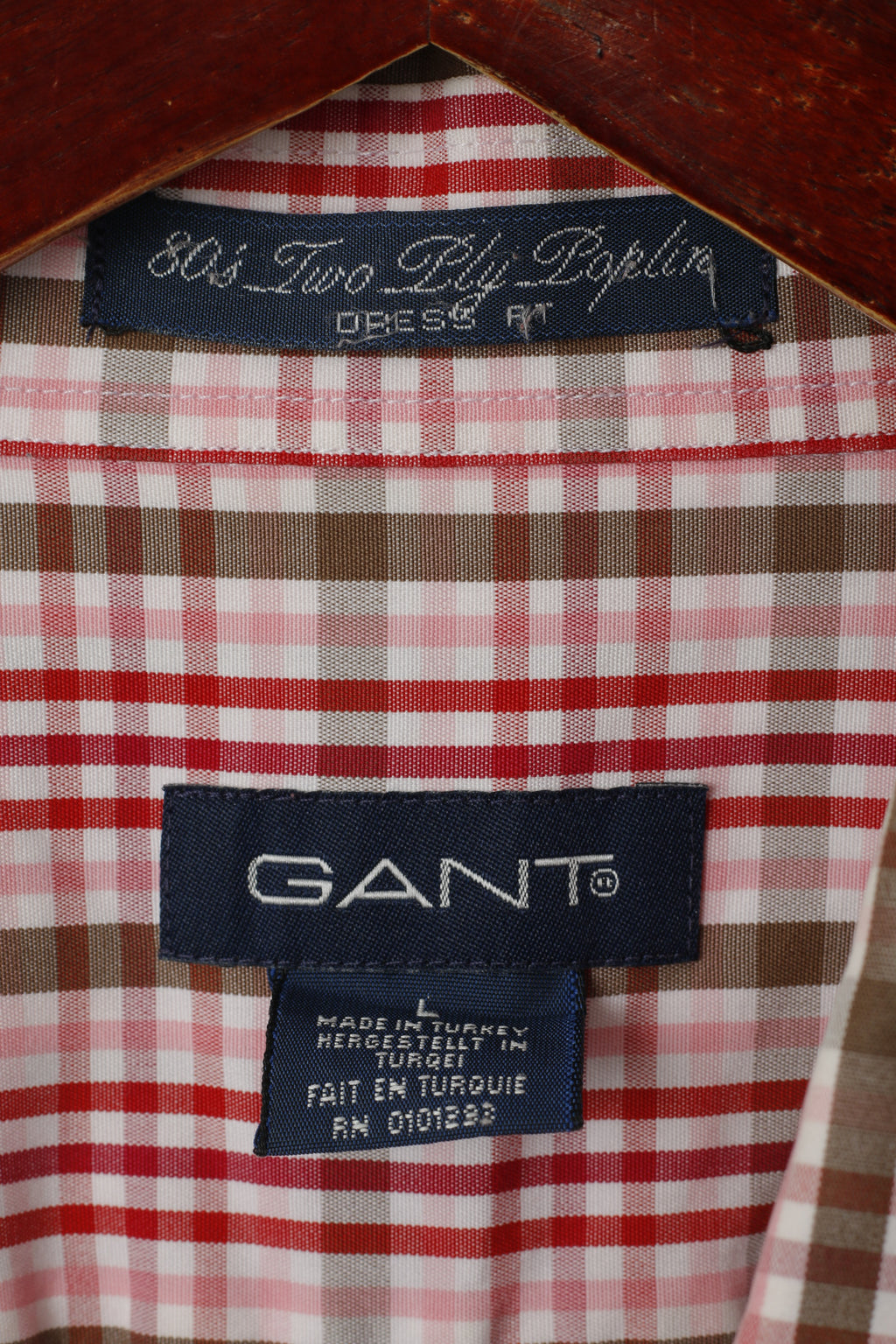 GANT Men L Casual Shirt Pink Check 80s Two Ply Cotton Dress Fit Long Sleeve