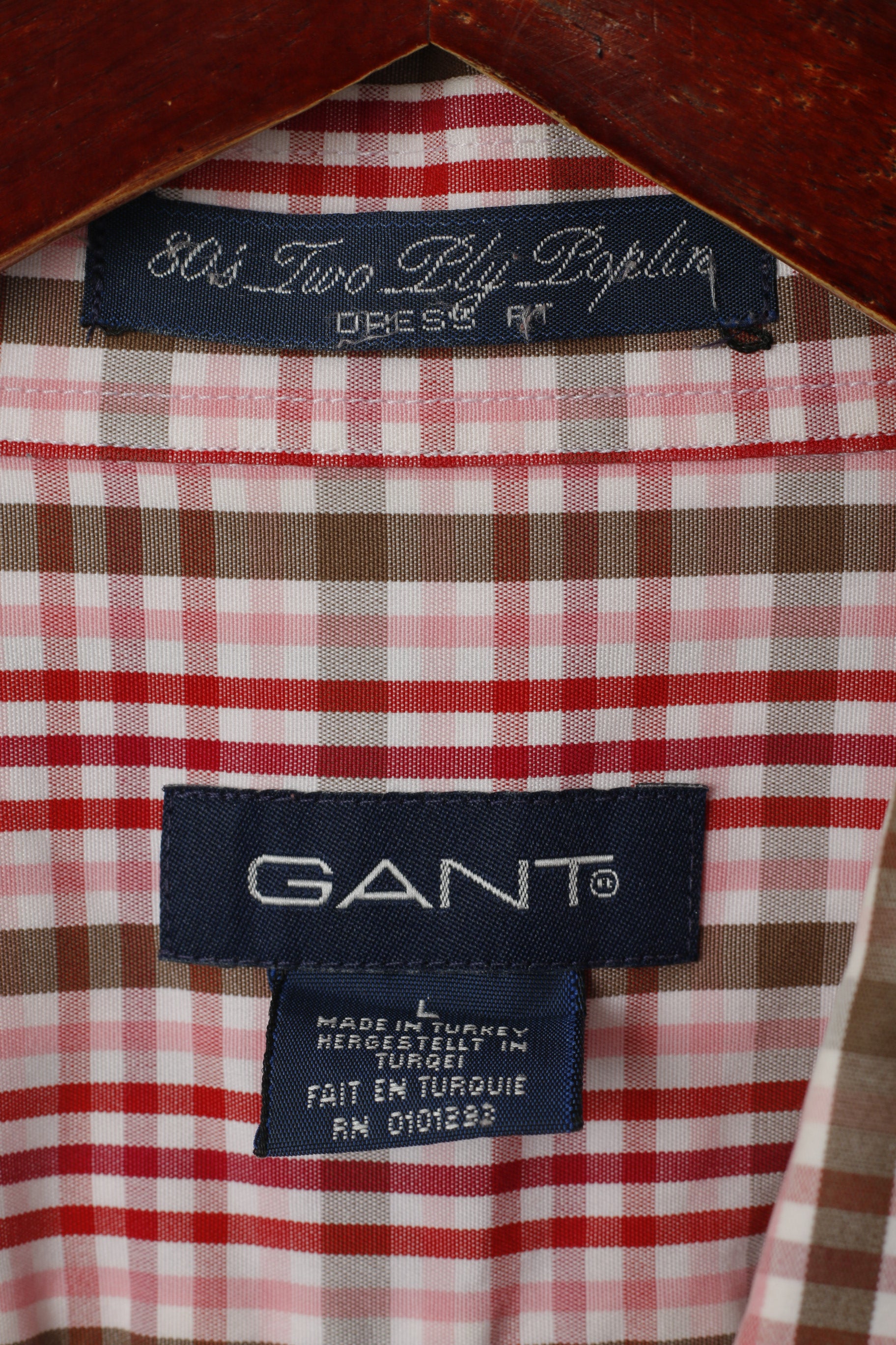 GANT Men L Casual Shirt Pink Check 80s Two Ply Cotton Dress Fit Long Sleeve