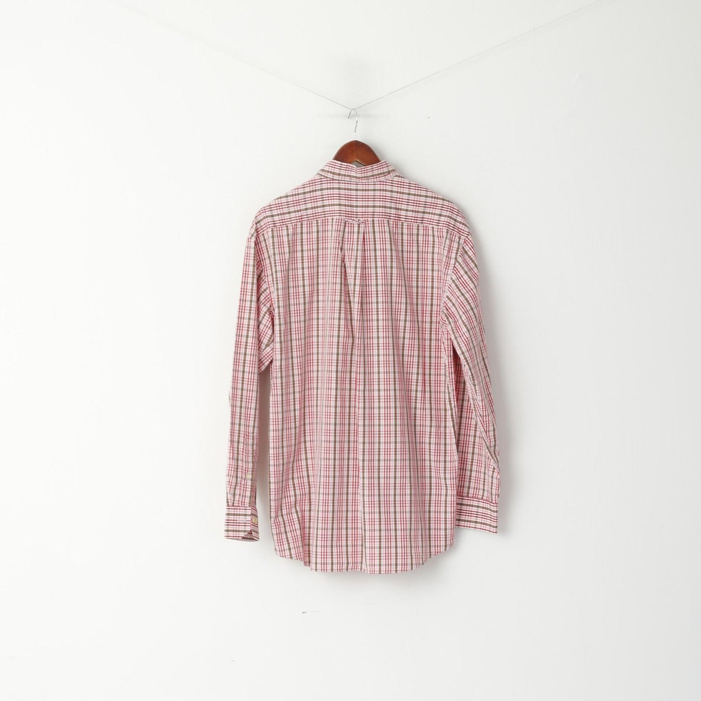 GANT Men L Casual Shirt Pink Check 80s Two Ply Cotton Dress Fit Long Sleeve