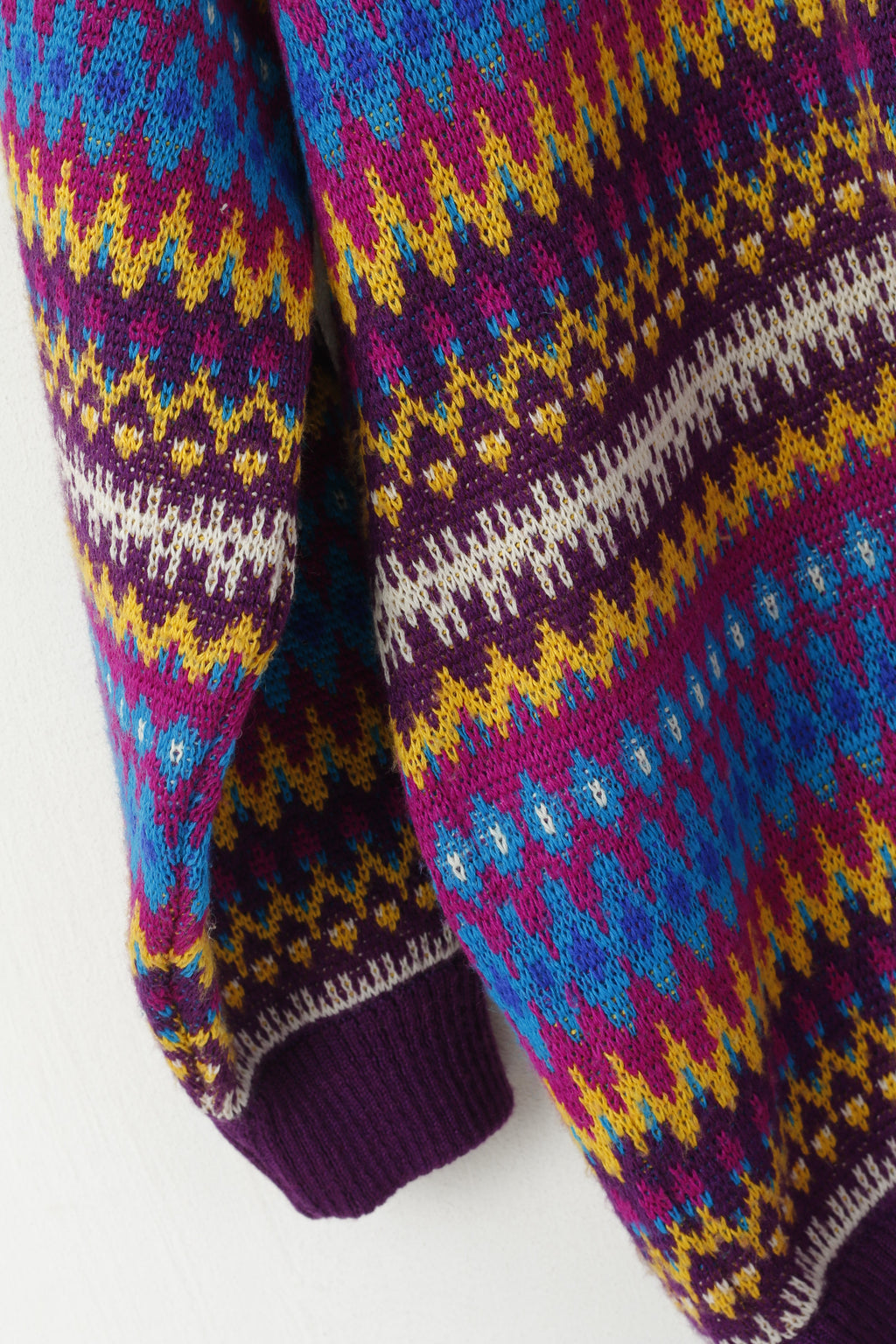 HC Women L Fleece Top Vintage Purple Nordic Button Neck Retro Jumper