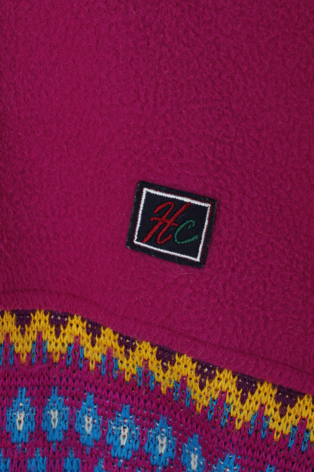 HC Women L Fleece Top Vintage Purple Nordic Button Neck Retro Jumper