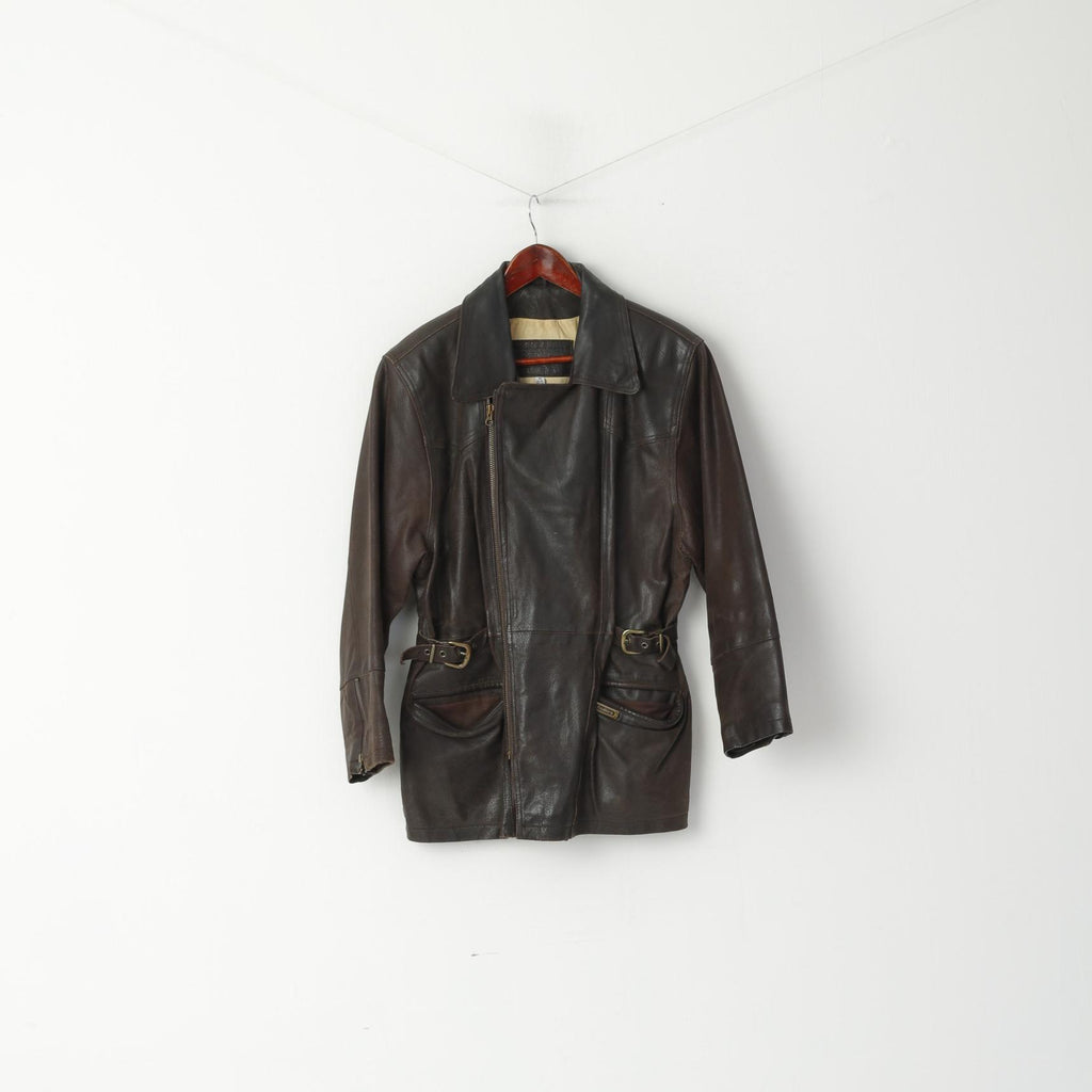 Hollies Femmes M Veste en cuir Marron Vintage Biker Superbe Look Zip Up Top