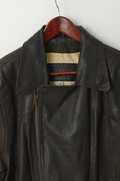 Hollies Women M Leather Jacket Brown Vintage Biker Great Look Zip Up Top