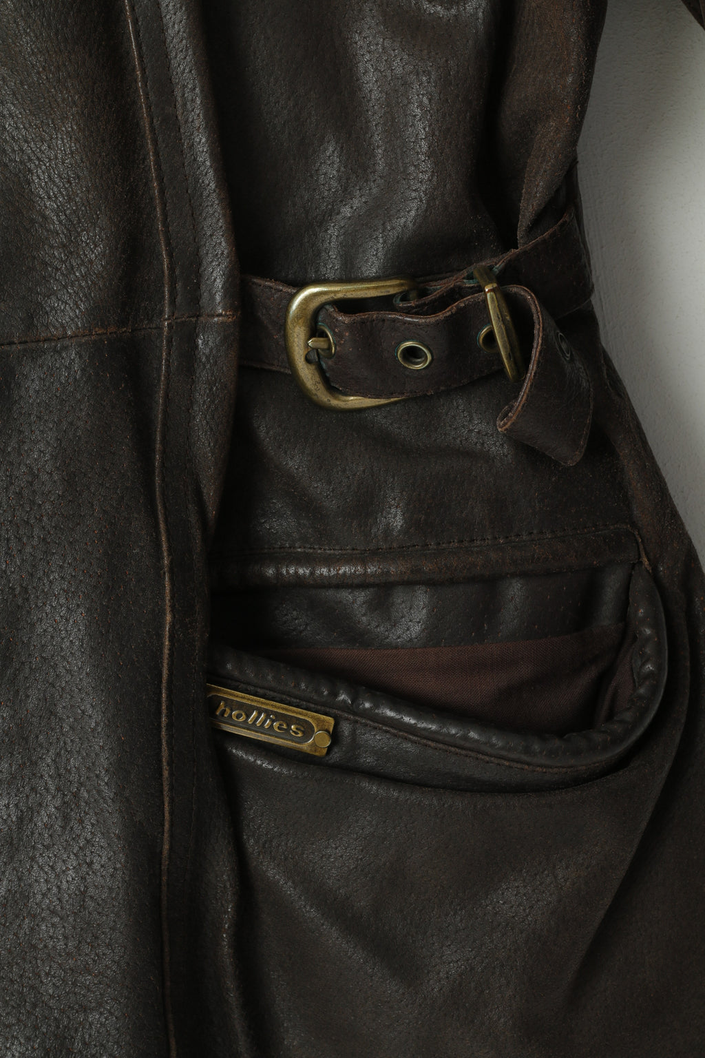 Hollies Femmes M Veste en cuir Marron Vintage Biker Superbe Look Zip Up Top