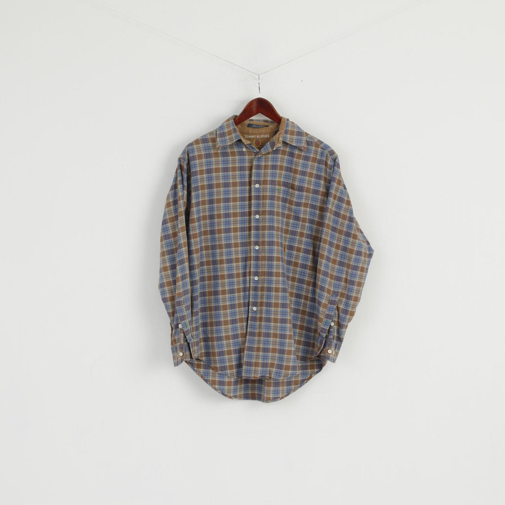 Tommy Hilfiger Mens S (L) Casual Shirt Brown Check Cotton Long Sleeve Country Top