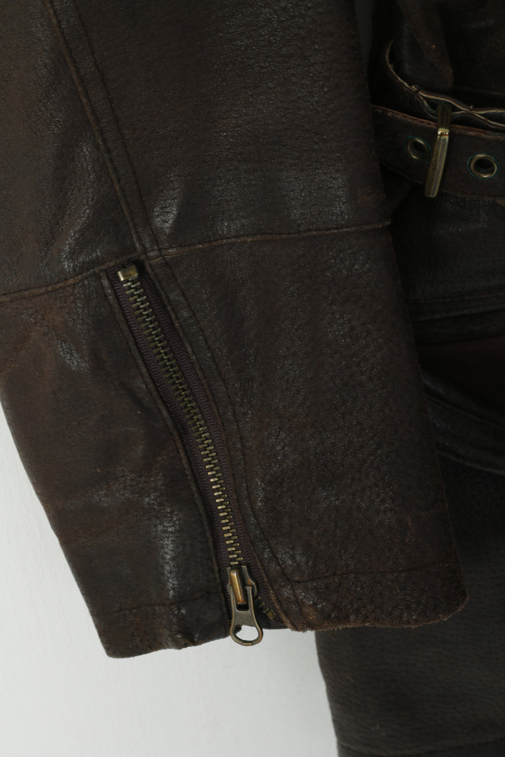 Hollies Femmes M Veste en cuir Marron Vintage Biker Superbe Look Zip Up Top