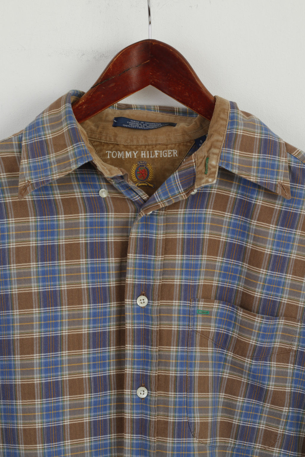 Tommy Hilfiger Mens S (L) Casual Shirt Brown Check Cotton Long Sleeve Country Top