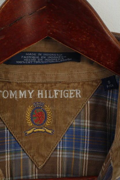 Tommy Hilfiger Chemise décontractée pour homme S (L) en coton à carreaux marron à manches longues