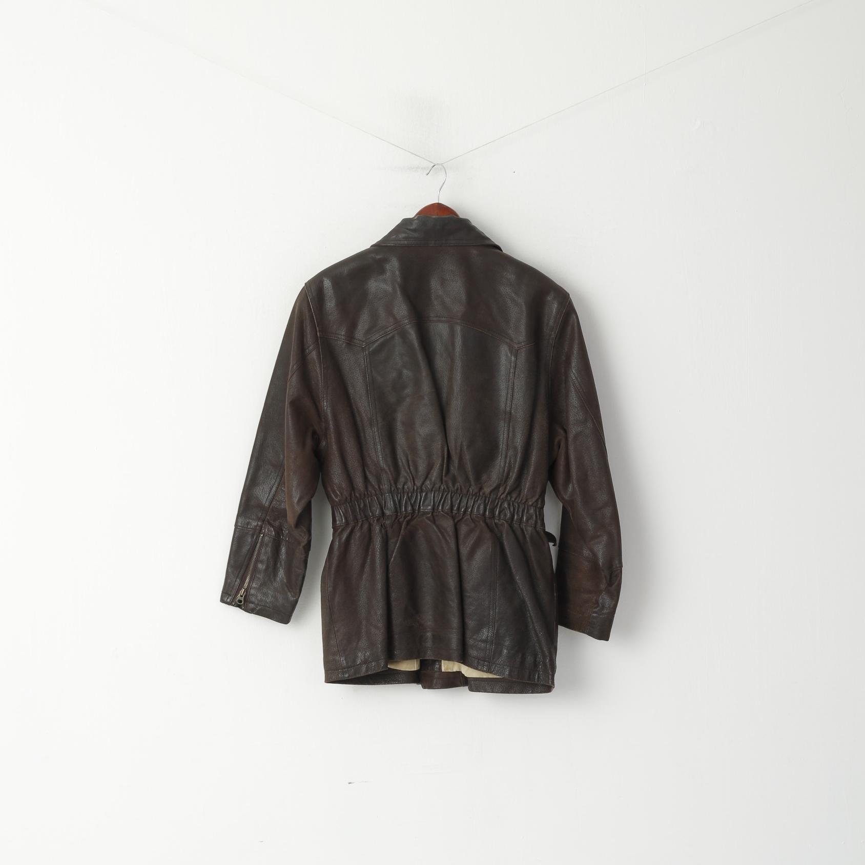 Hollies Femmes M Veste en cuir Marron Vintage Biker Superbe Look Zip Up Top