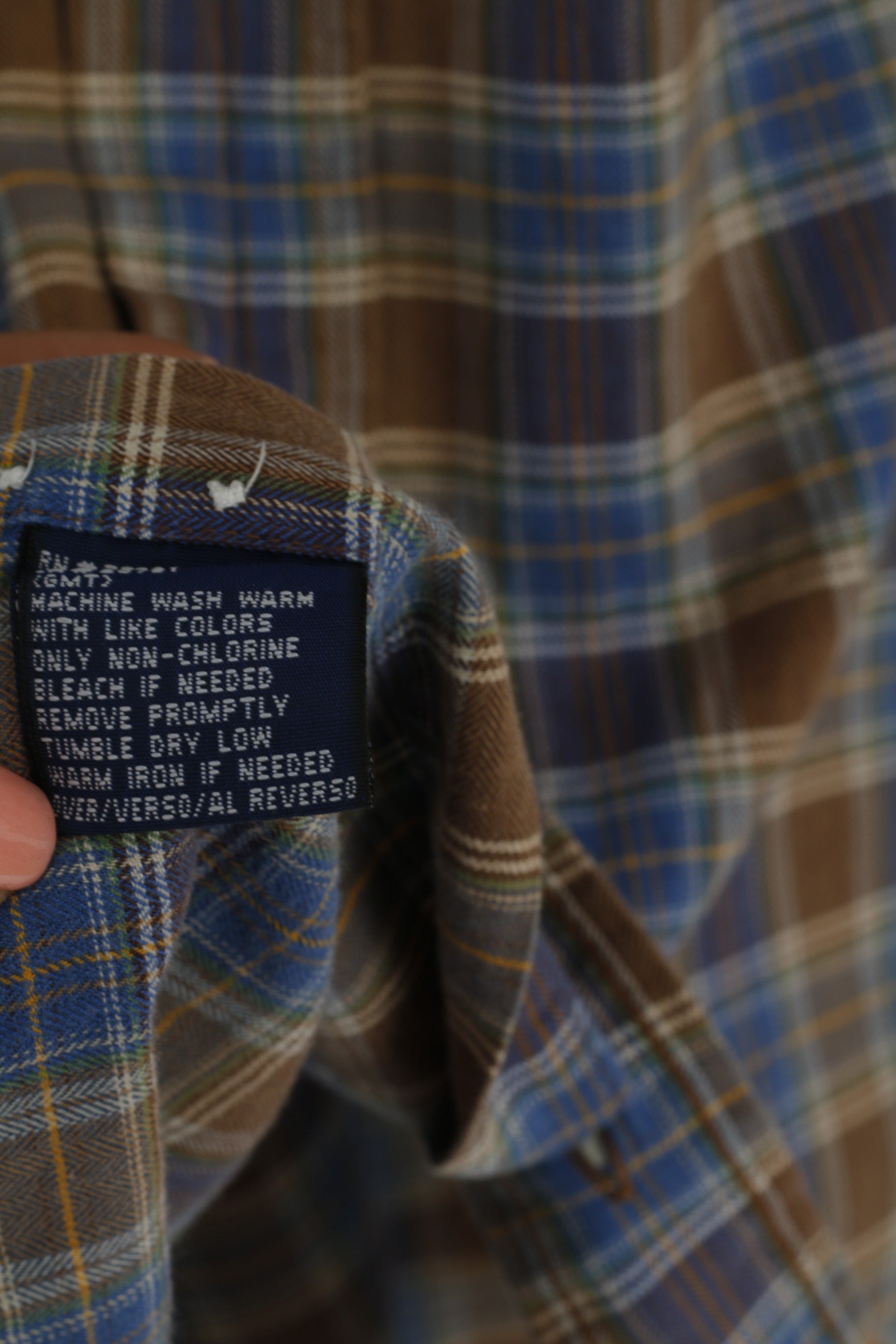 Tommy Hilfiger Mens S (L) Casual Shirt Brown Check Cotton Long Sleeve Country Top