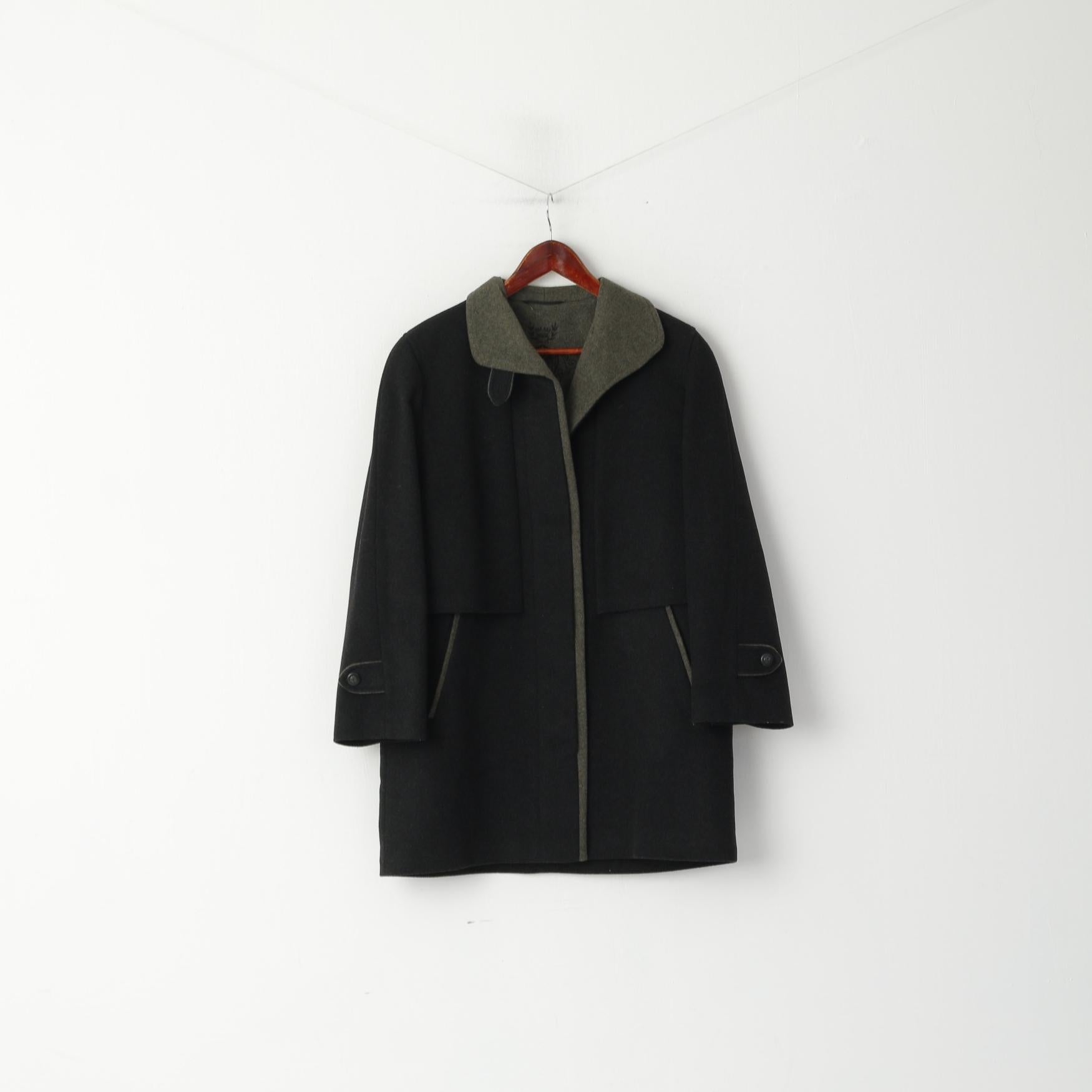 C&amp;A Femmes 12 S Manteau Noir Laine Alpaga Tonale Loden Tyrol Haut Simple Boutonnage