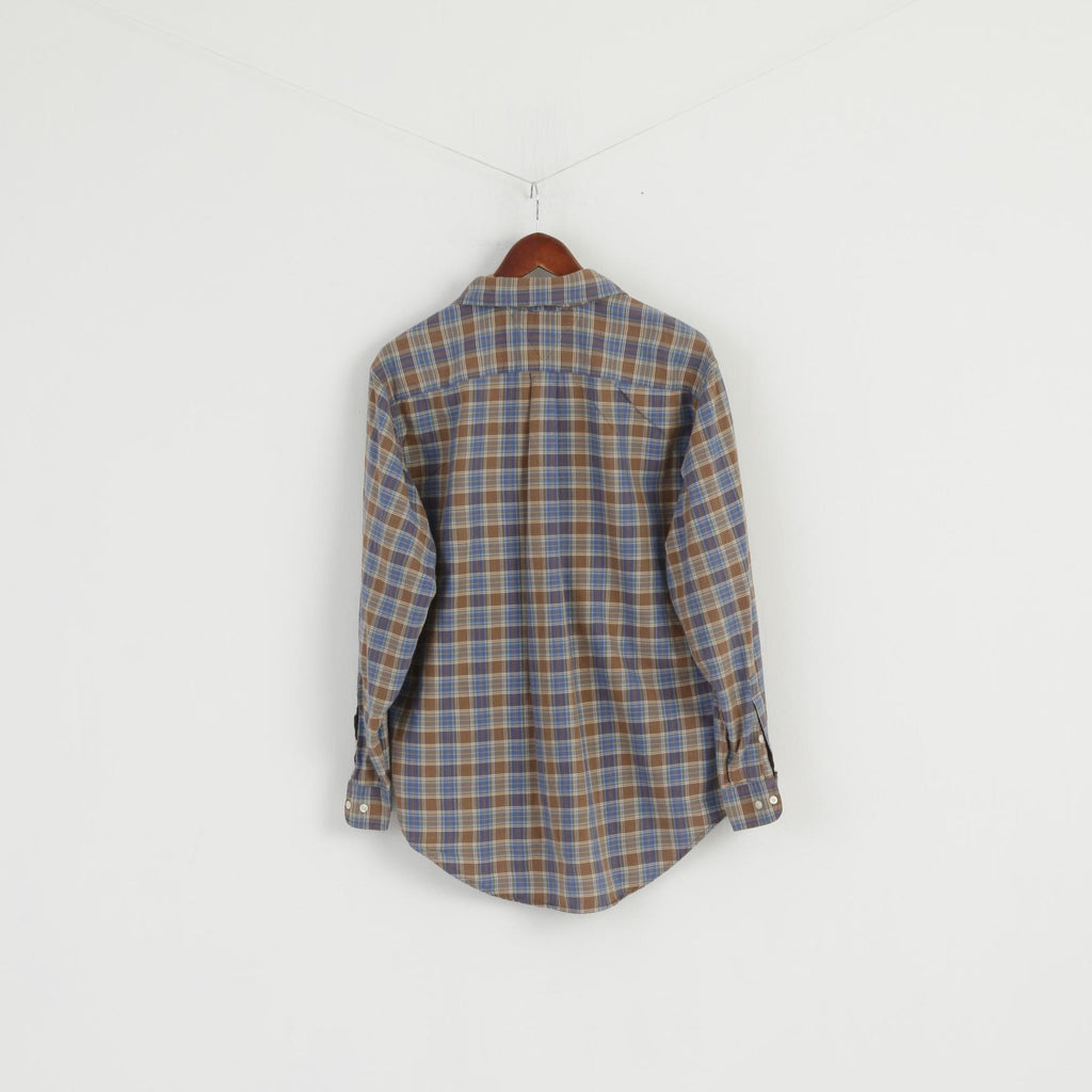 Tommy Hilfiger Mens S (L) Casual Shirt Brown Check Cotton Long Sleeve Country Top