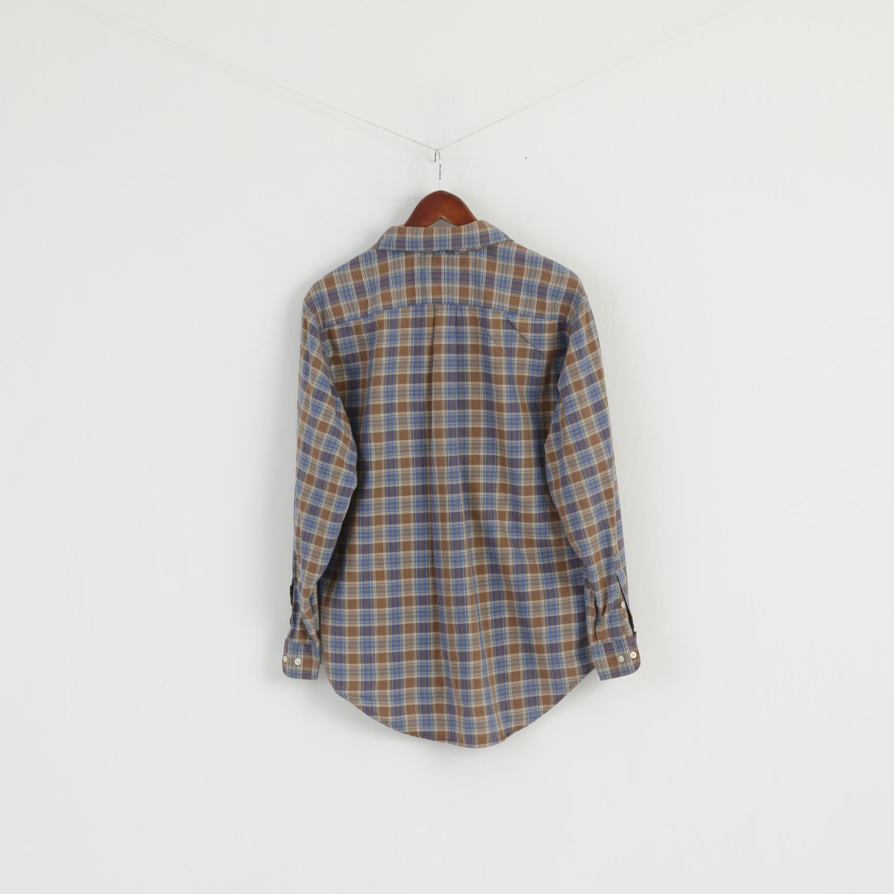 Tommy Hilfiger Mens S (L) Casual Shirt Brown Check Cotton Long Sleeve Country Top