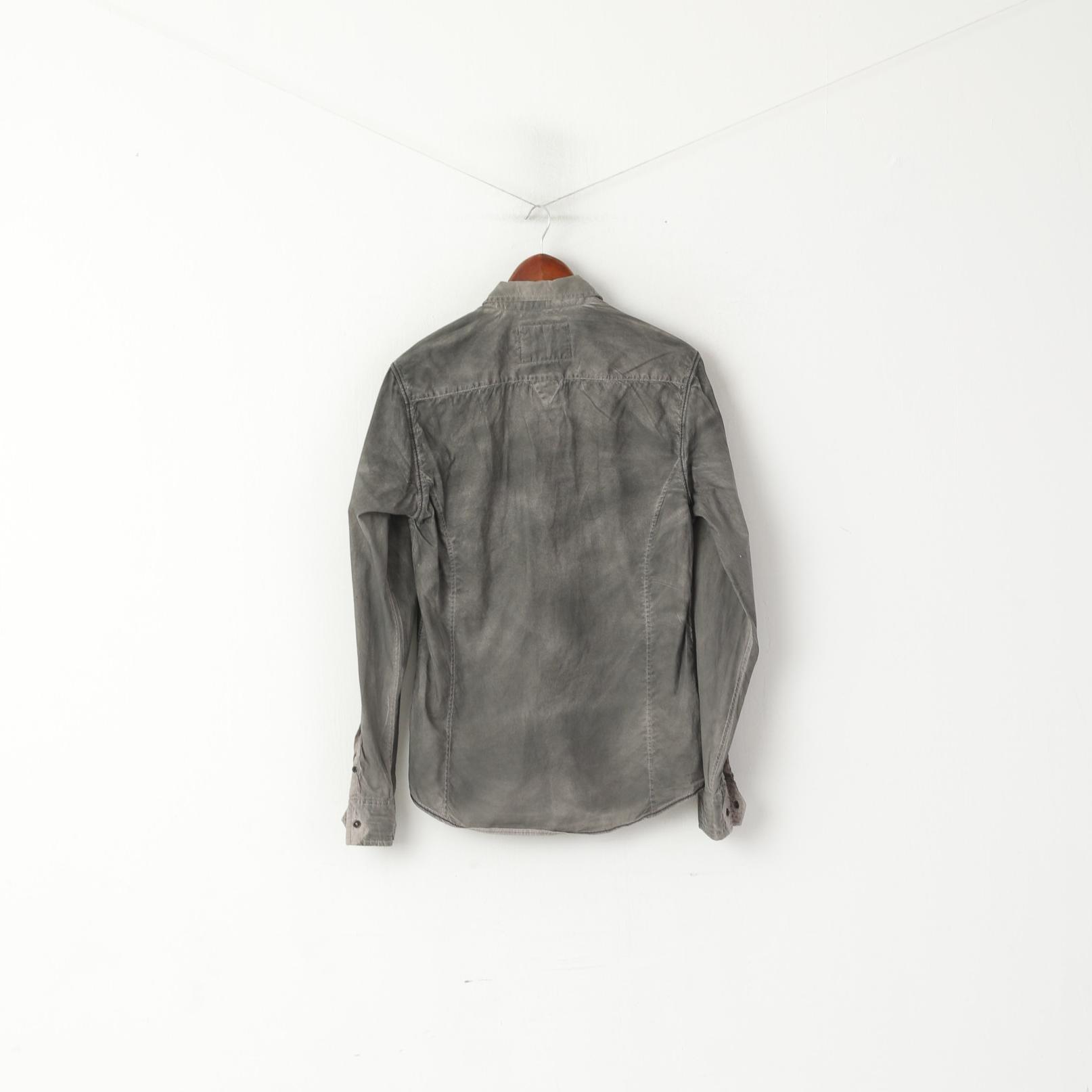 Guess Men XS Casual Shirt Gray Regular Fit Washed Look Long Sleeve Top