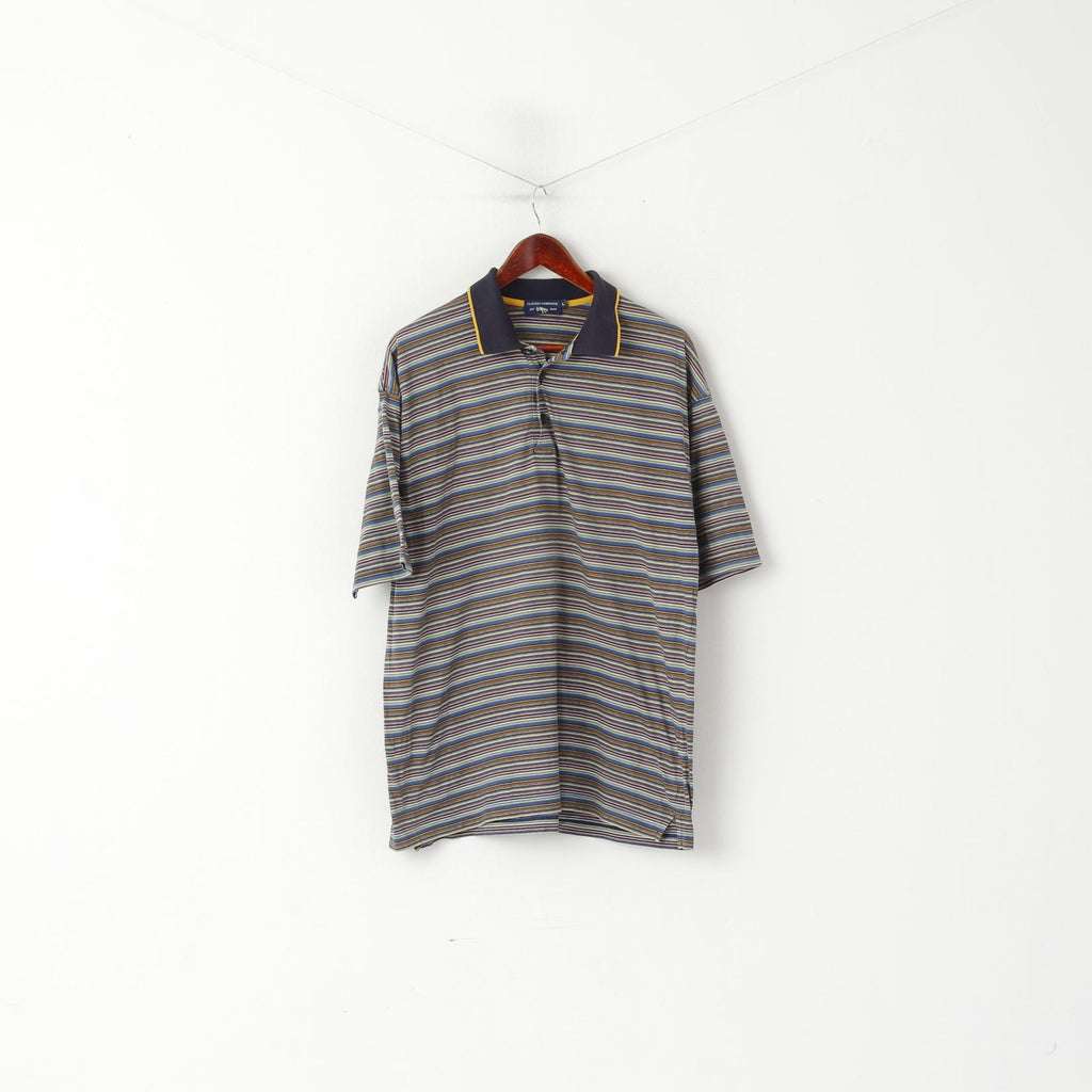 Claudio Campione Homme L Polo Marine Rayé Coton Vintage Classique Rétro Haut