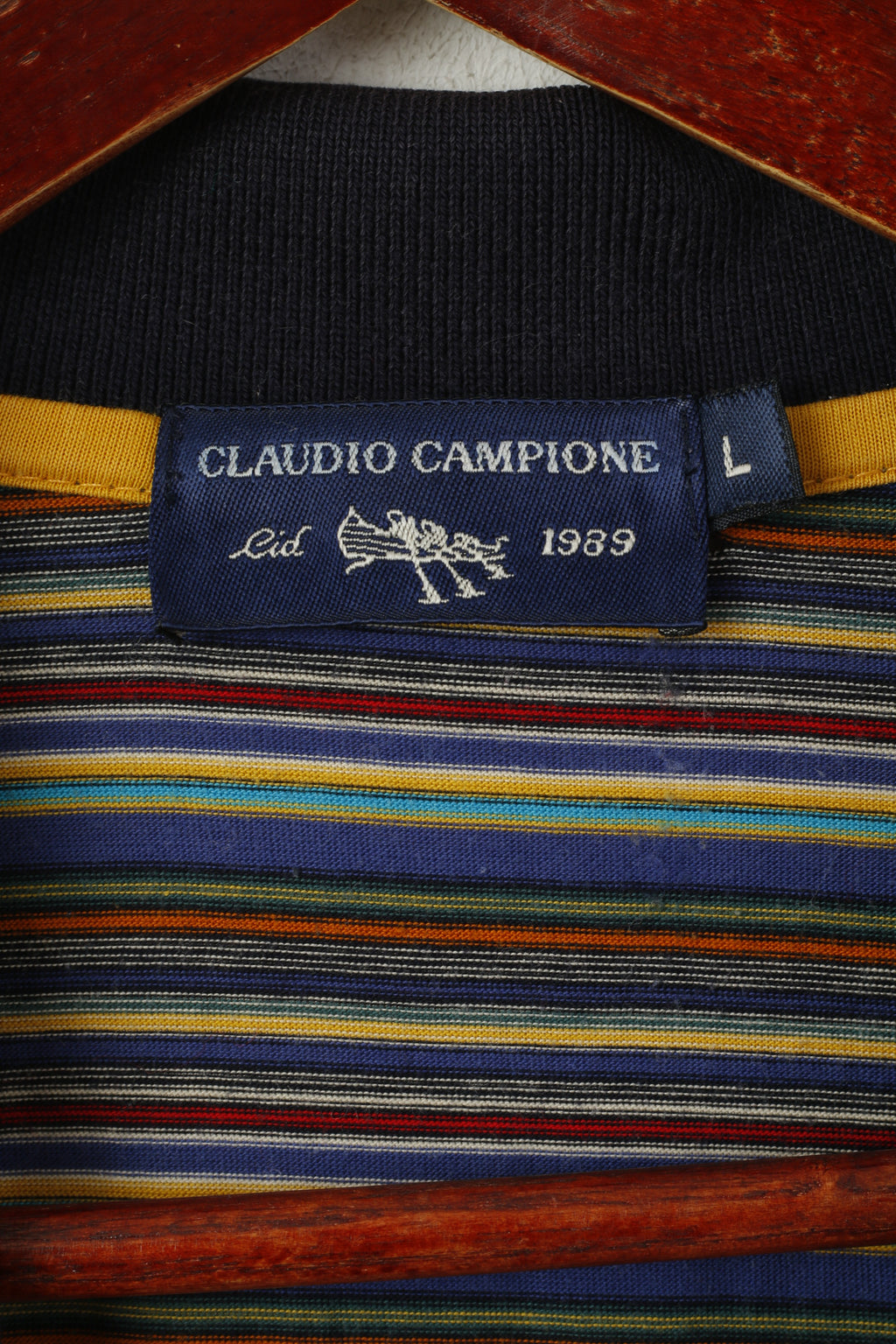 Claudio Campione Homme L Polo Marine Rayé Coton Vintage Classique Rétro Haut