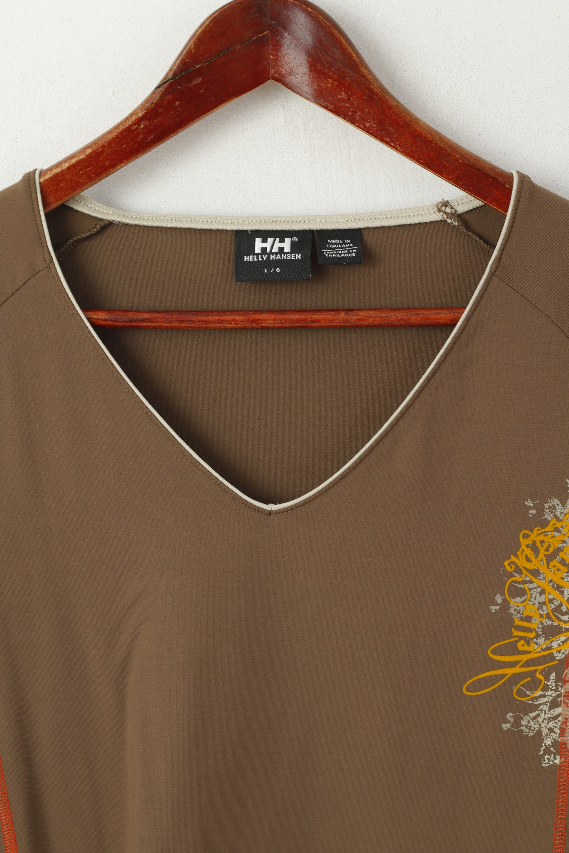 Helly Hansen Femmes L Chemise Marron Nylon Vintage Stretch Col V Sailling Top
