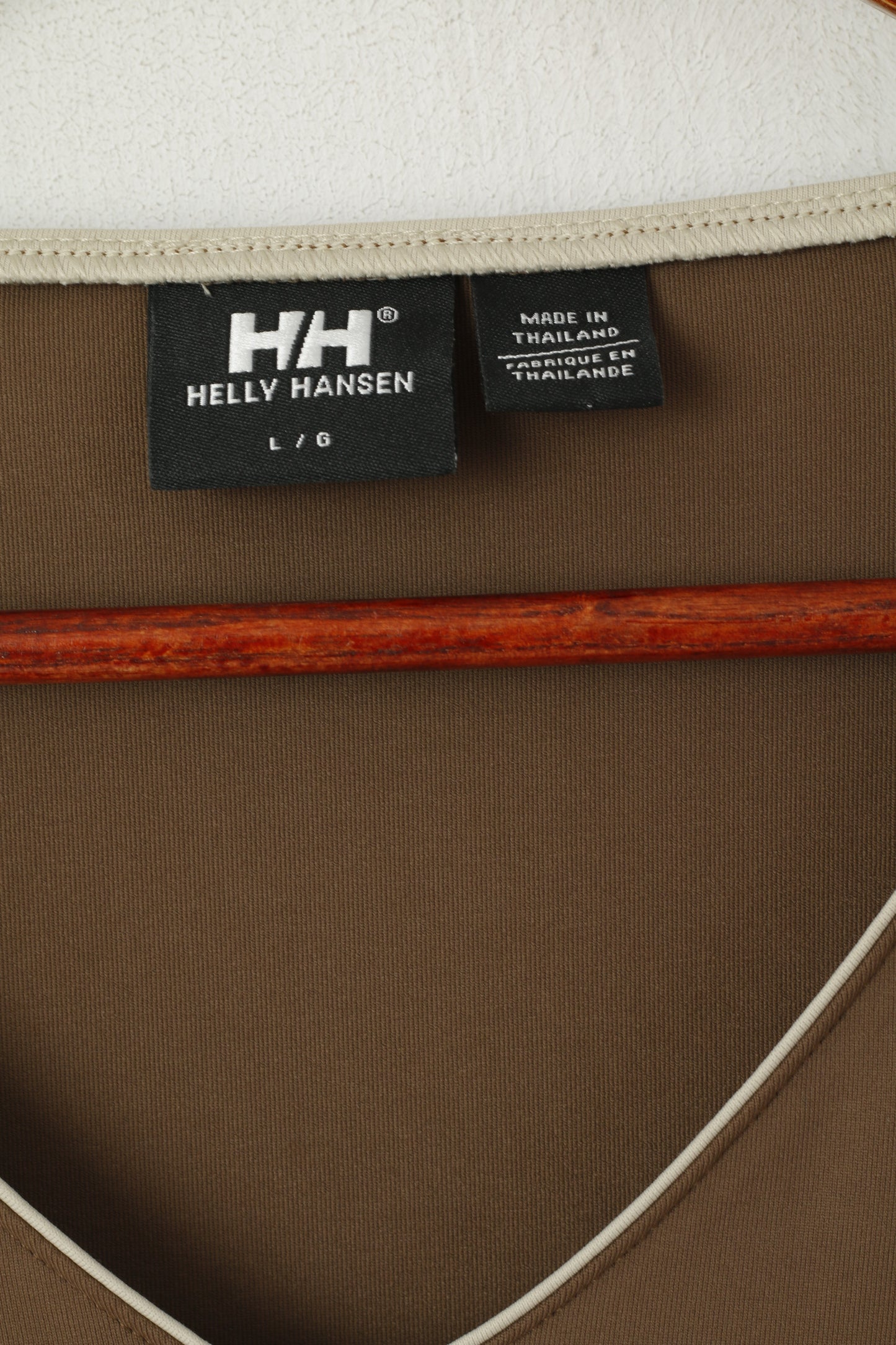 Helly Hansen Women L Shirt Brown Nylon Vintage Stretch V Neck Sailling Top