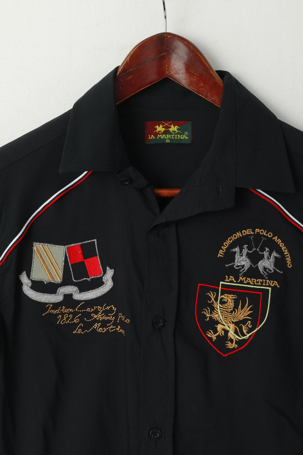 La Martina Chemise décontractée pour femme Polo en coton noir Coupe Argentino Haut à manches longues