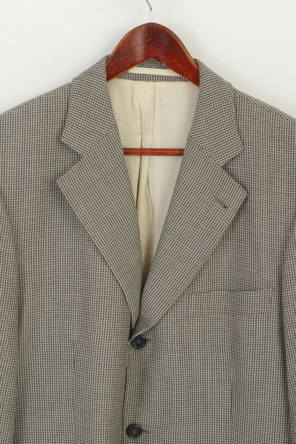 Massimo Datti Men 52 42 Blazer Grey Italy Wool Vintage Micro Check Banero Single Breasted Shoulder Pads Jacket