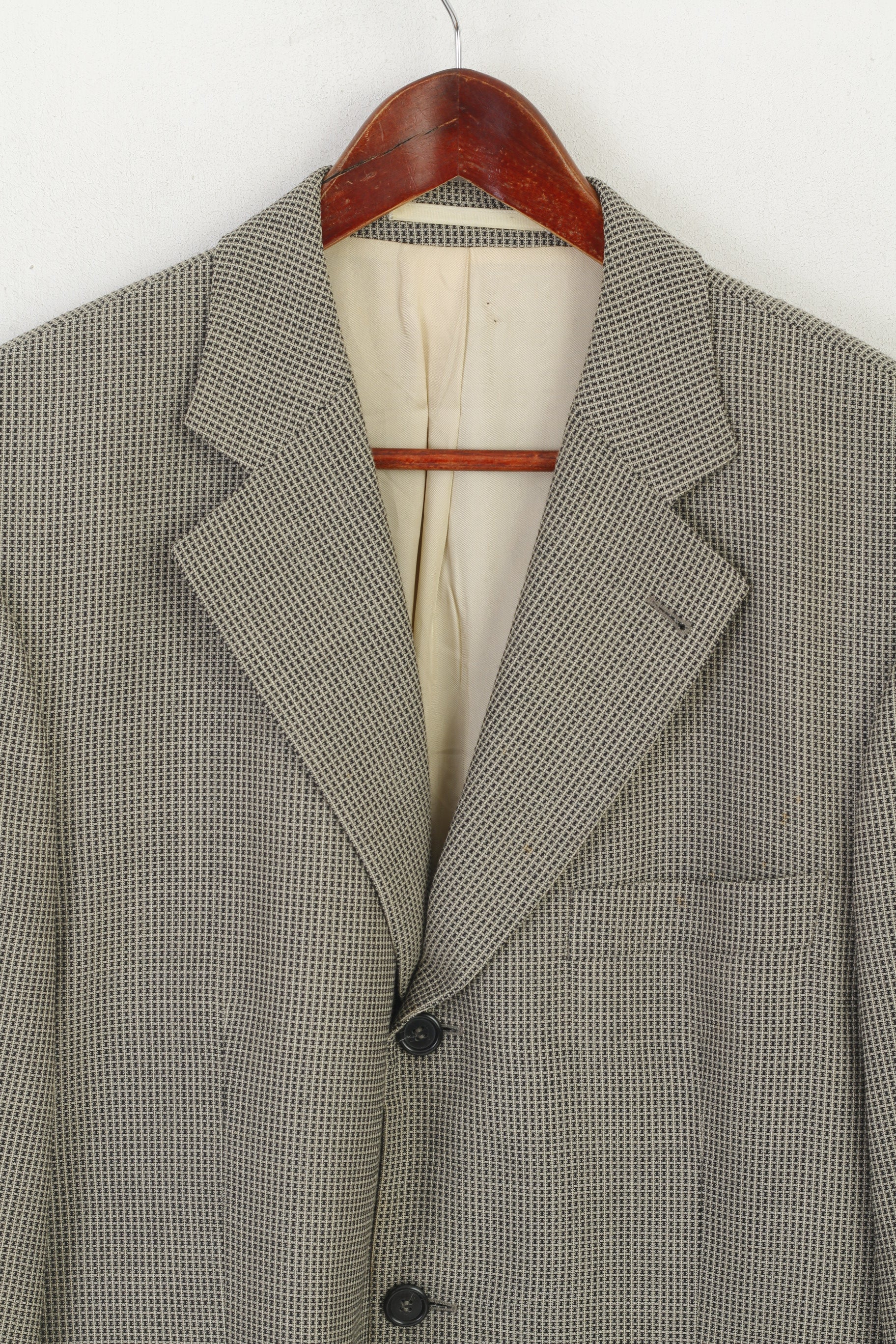 Massimo Datti Men 52 42 Blazer Grey Italy Wool Vintage Micro Check Banero Single Breasted Shoulder Pads Jacket
