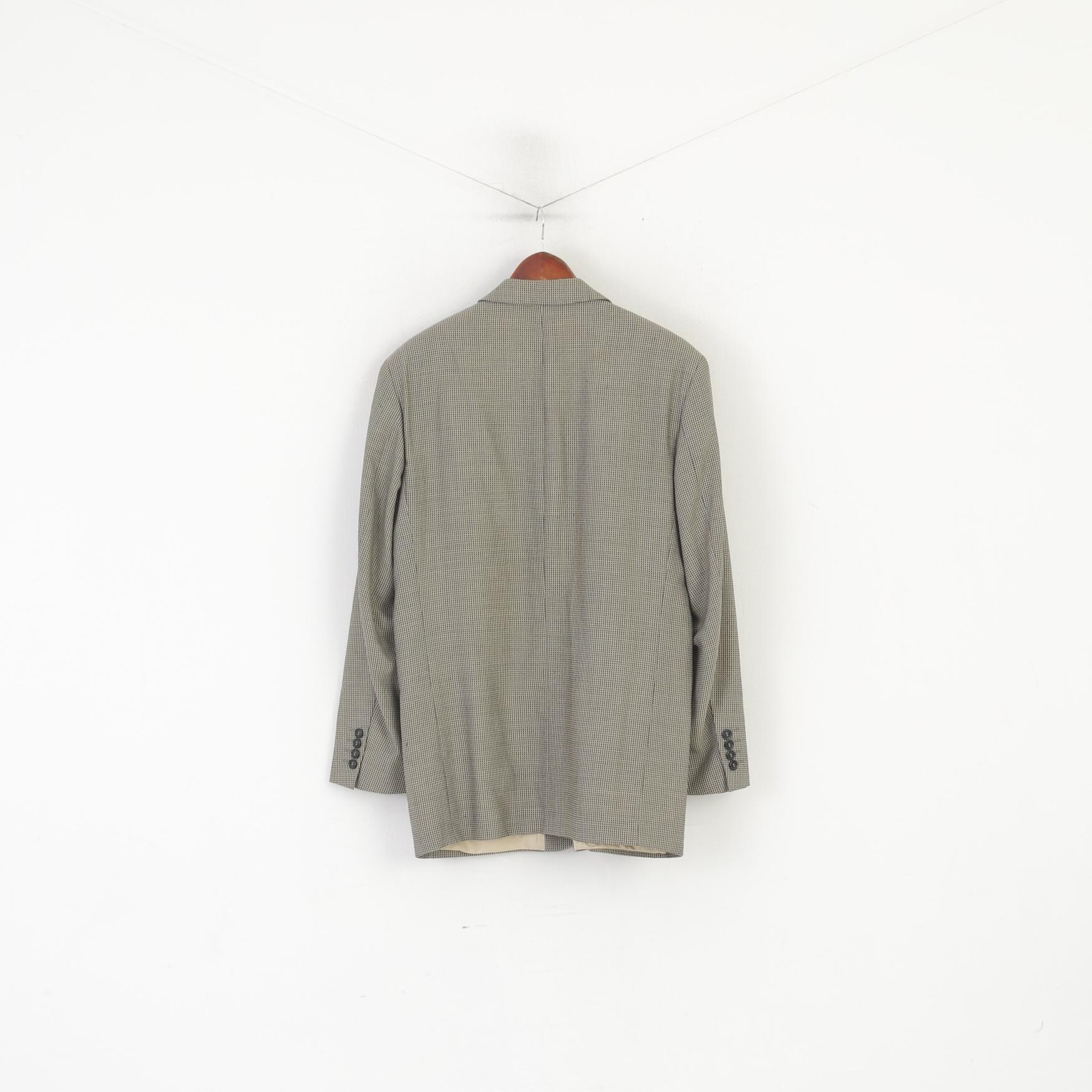 Massimo Datti Men 52 42 Blazer Grey Italy Wool Vintage Micro Check Banero Single Breasted Shoulder Pads Jacket