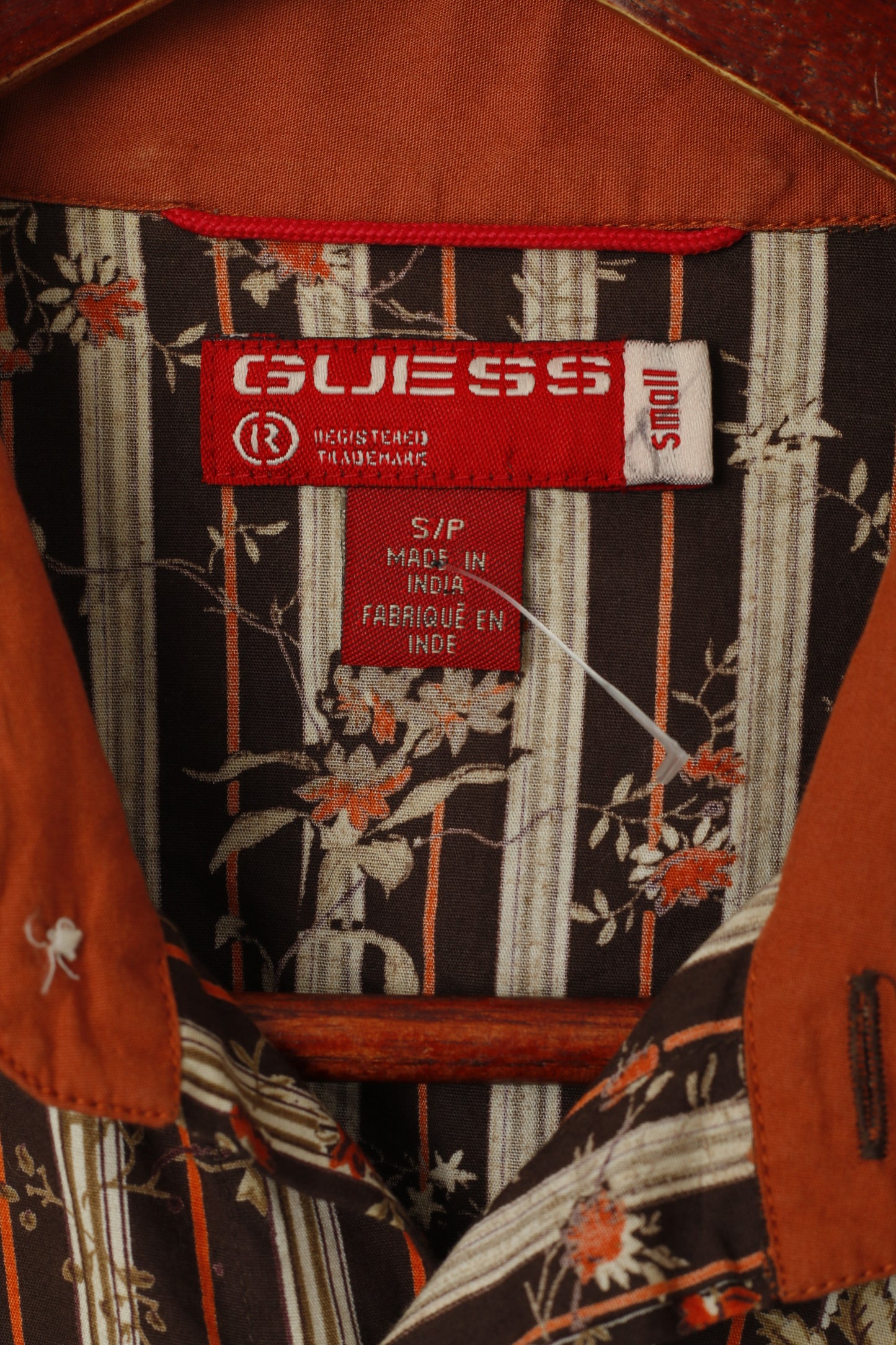 Guess Chemise décontractée pour homme Marron à rayures florales Style rétro Boutons-pression Haut à manches longues