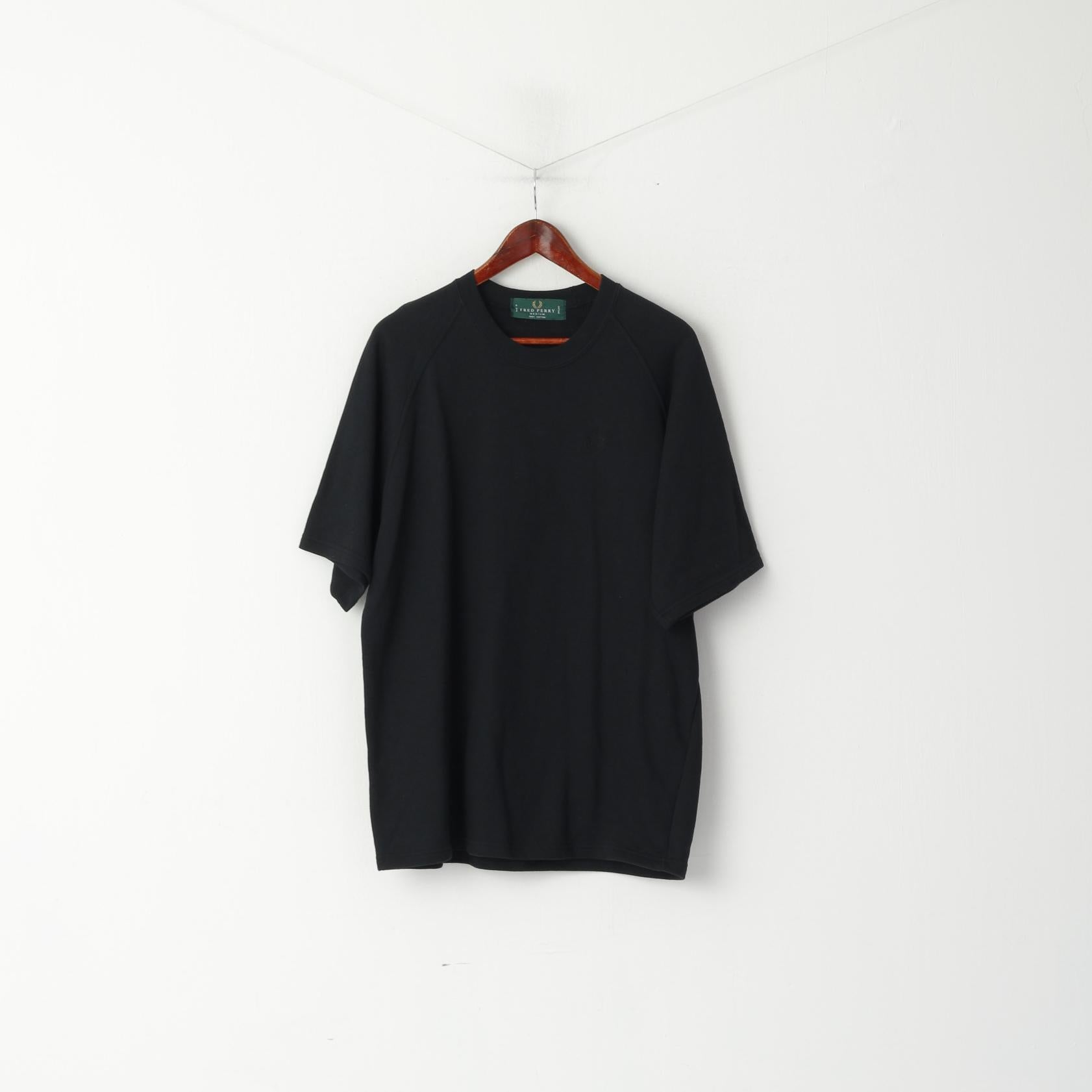 Fred Perry Hommes M Chemise Noir 100% Coton Sweat épais Col Rond Haut Vintage