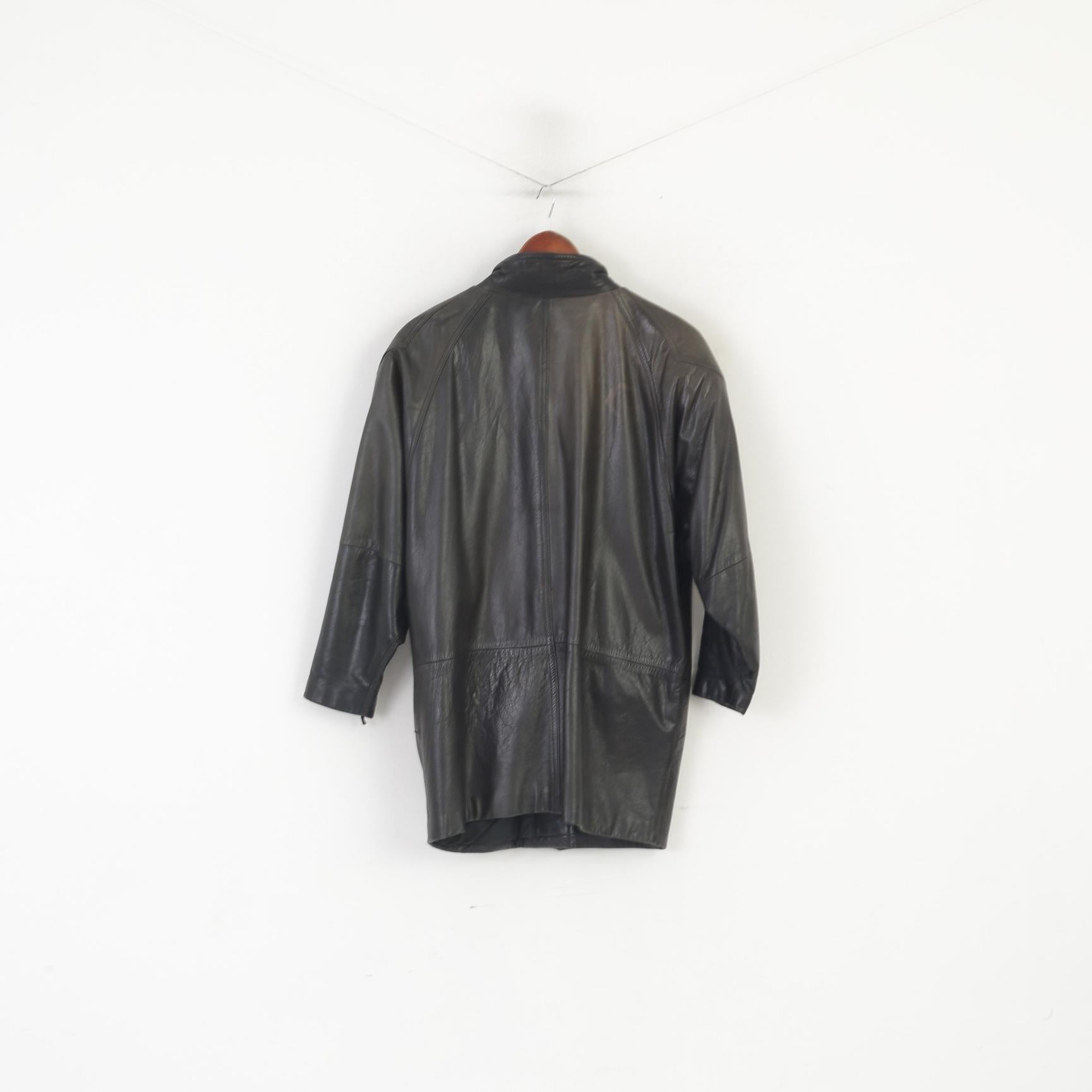 Frey Eve Femmes 40 M Veste En Cuir Noir Vintage Épaulettes Bomber Doux Haut Rétro