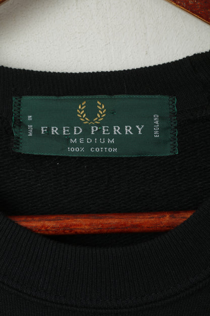 Fred Perry Men M Shirt Black 100% Cotton Heavy Sweat Crew Neck Vintage Top