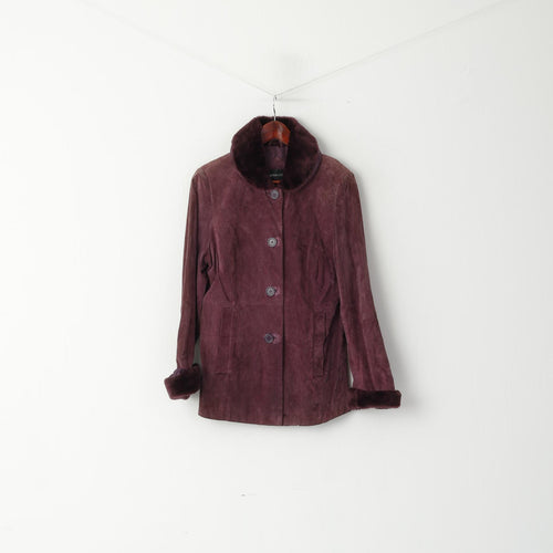 BETH TERRELL Veste M pour femme en cuir violet avec bordure en fausse fourrure et haut à simple boutonnage