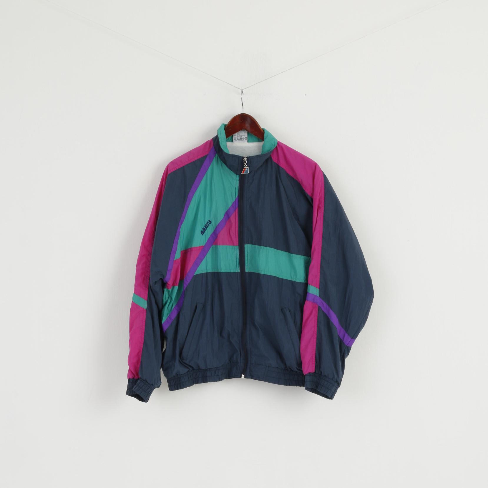 MASITA Hommes L Veste Marine Vert Sportswear Fermeture Éclair Vintage Nylon Bomber Active Top